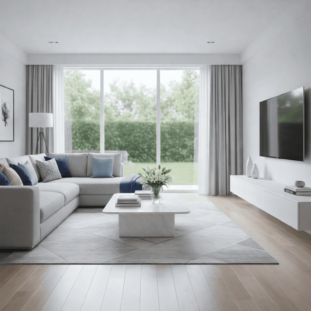 Clean modern living room showcasing professional cleaning services
